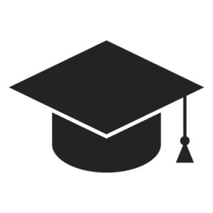 Graduation hat icon in black