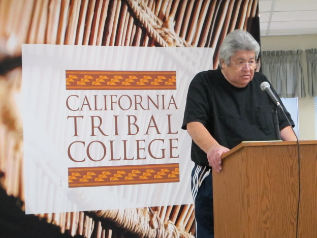 Tribal leader lecturing at the California Tribal College